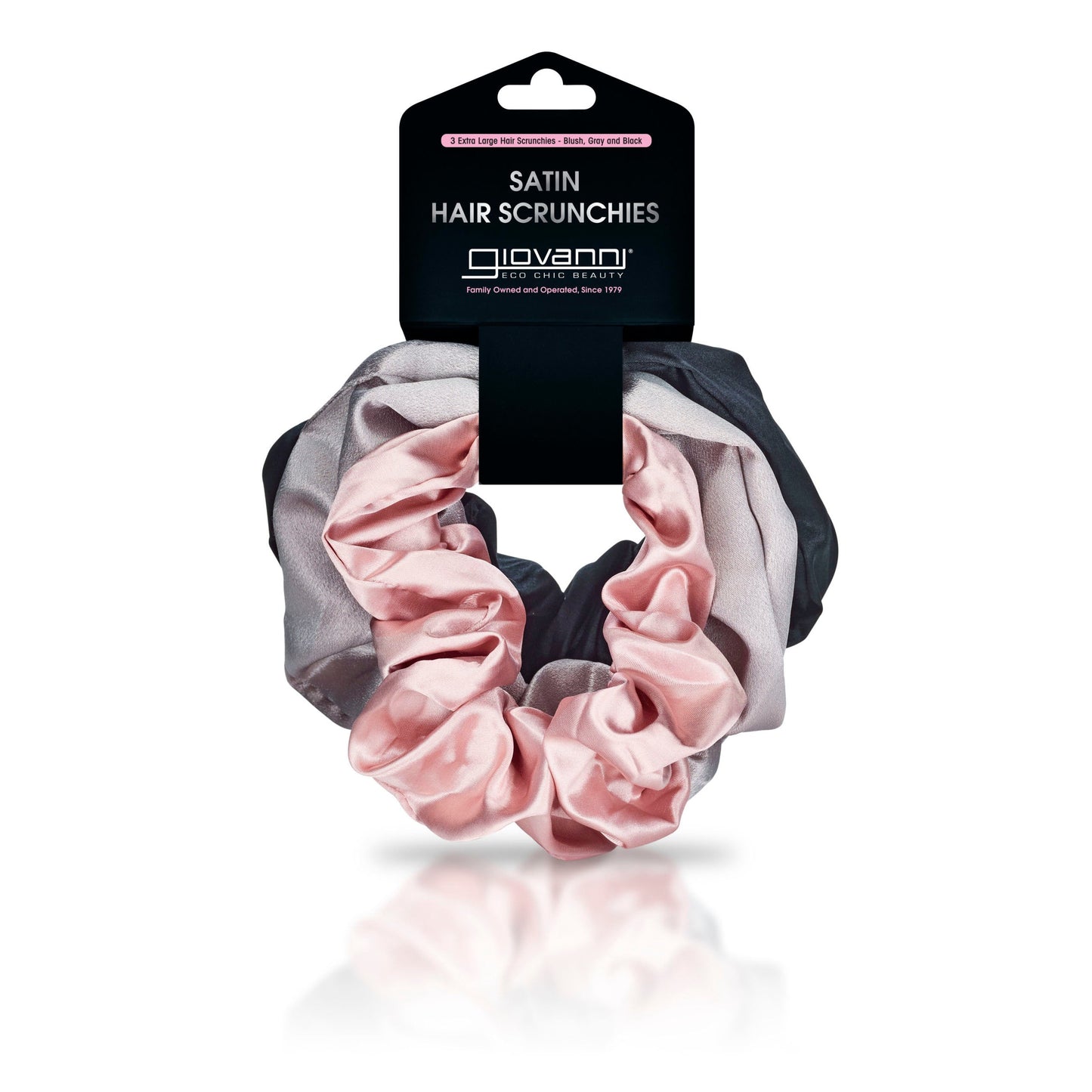 SATIN HAIR SCRUNCHIES (3 pack - Blush, Gray, Black)