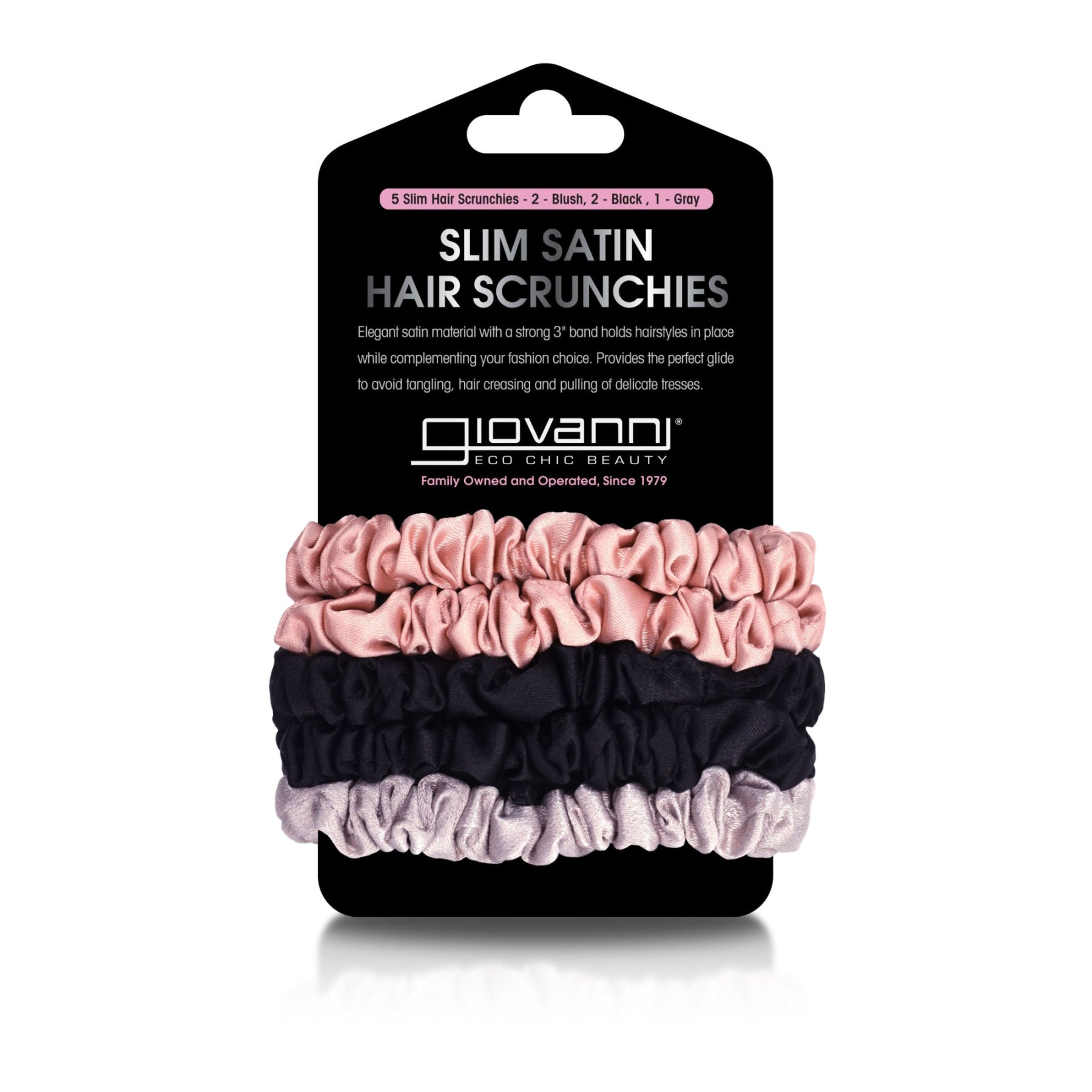 SLIM SATIN HAIR SCRUNCHIES (5 pack - Blush, Black, Gray)