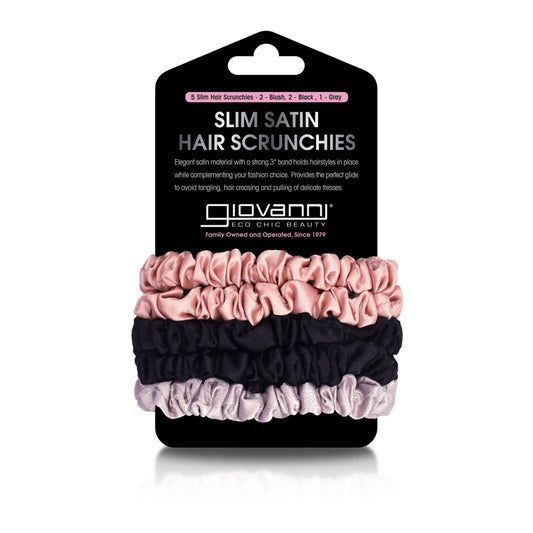 SLIM SATIN HAIR SCRUNCHIES (5 pack - Blush, Black, Gray)