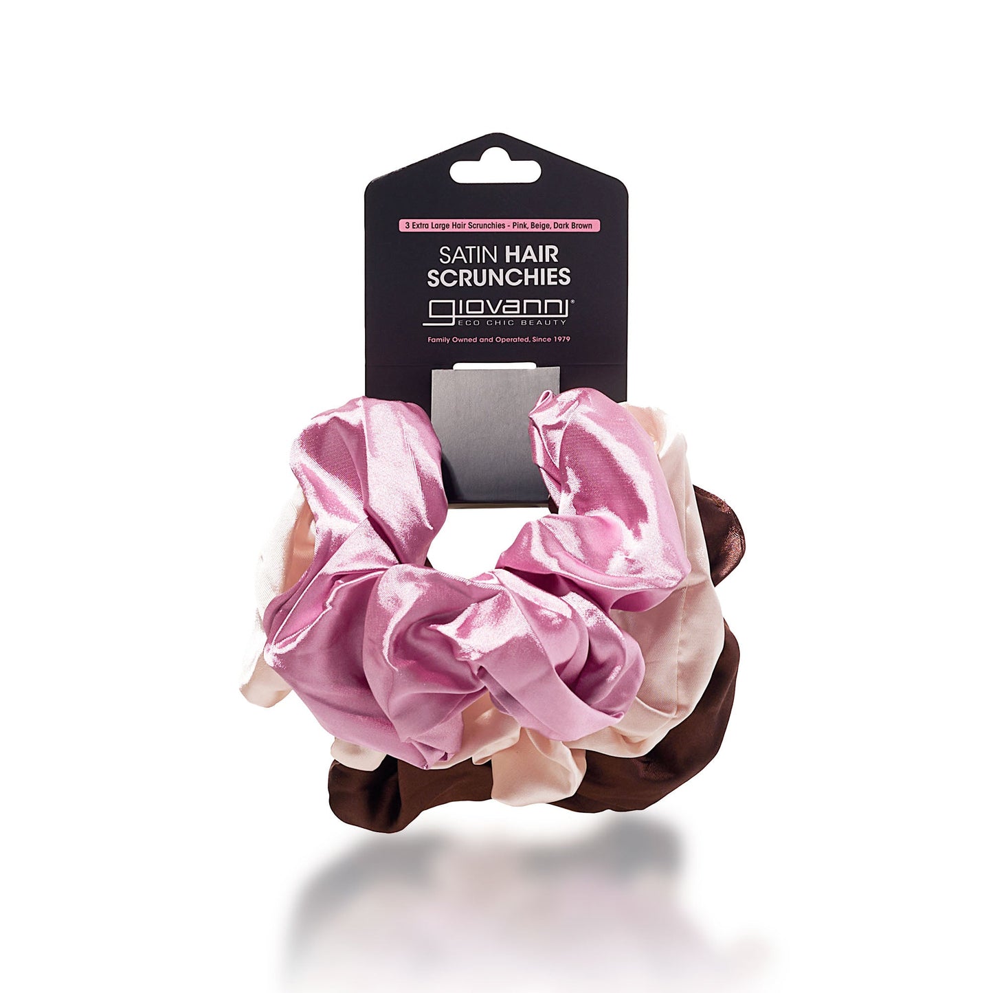SATIN HAIR SCRUNCHIES (3 pack - Blush, Beige, Dark Brown)