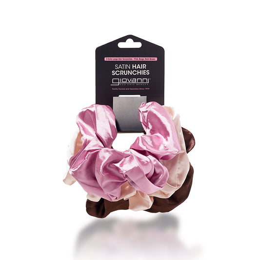 SATIN HAIR SCRUNCHIES (3 pack - Blush, Beige, Dark Brown)
