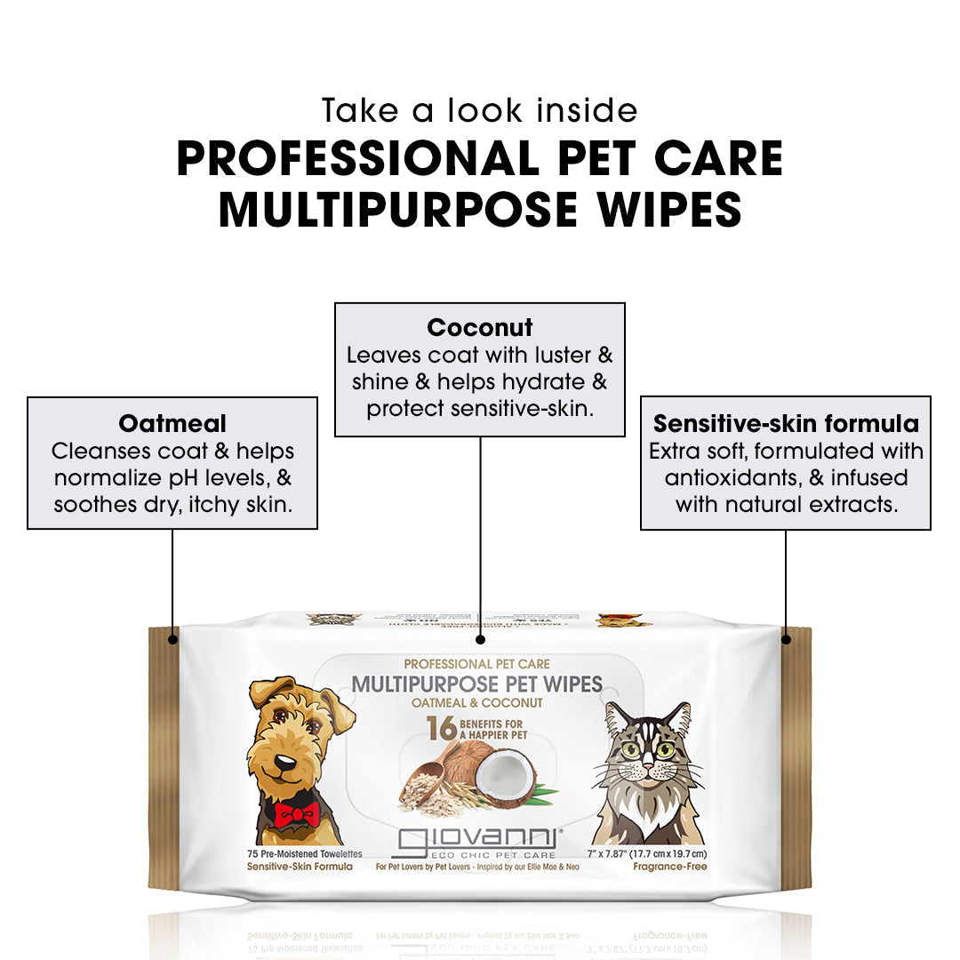 PROFESSIONAL PET CARE MULTIPURPOSE WIPES- OATMEAL & COCONUT